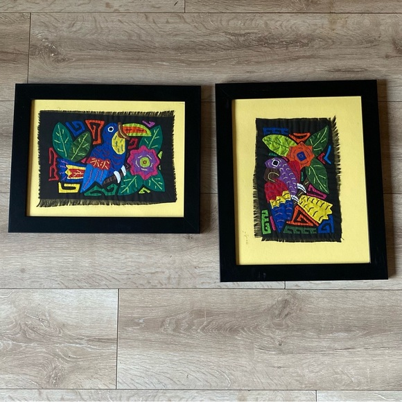 Vintage Mola Molita Kuna Framed Textile Fiber Art South American parrot folk art - Picture 1 of 9
